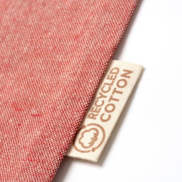label of foldable bag made from 100% recycled cotton